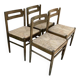 Lot de 4 chaises de salle à manger en bois marron avec assises en paille, années 1970
