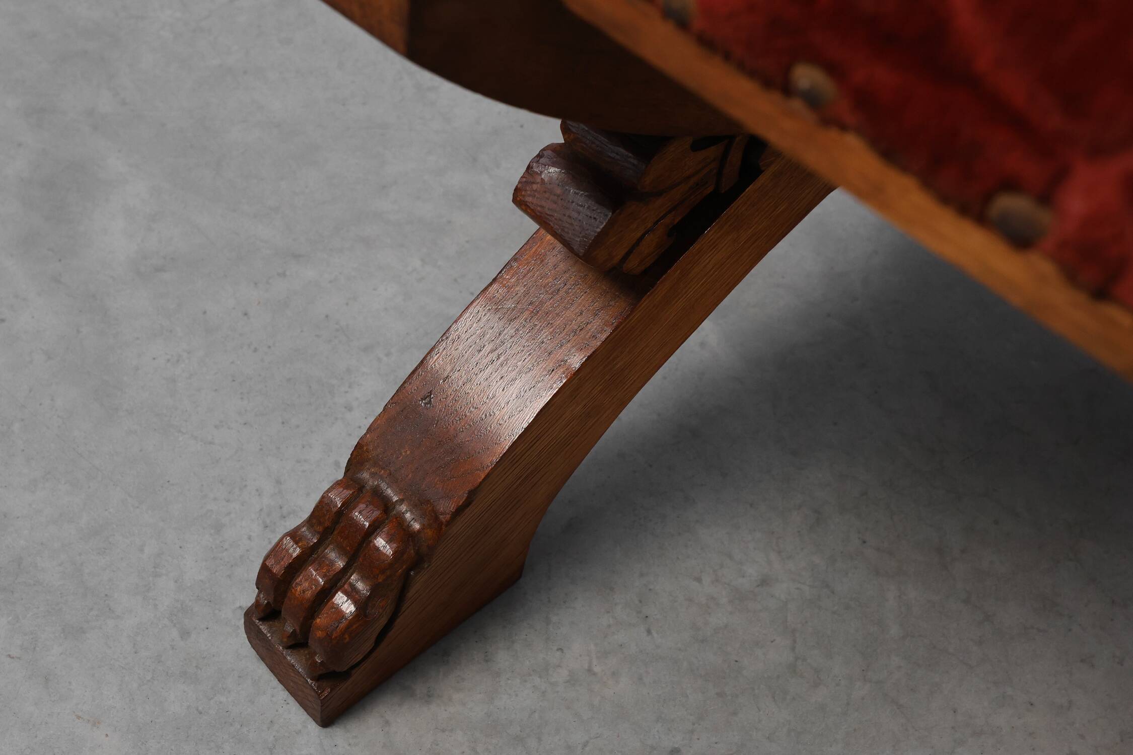 Flemish Gothic Revival Oak Footstool, Belgium, 19th Century