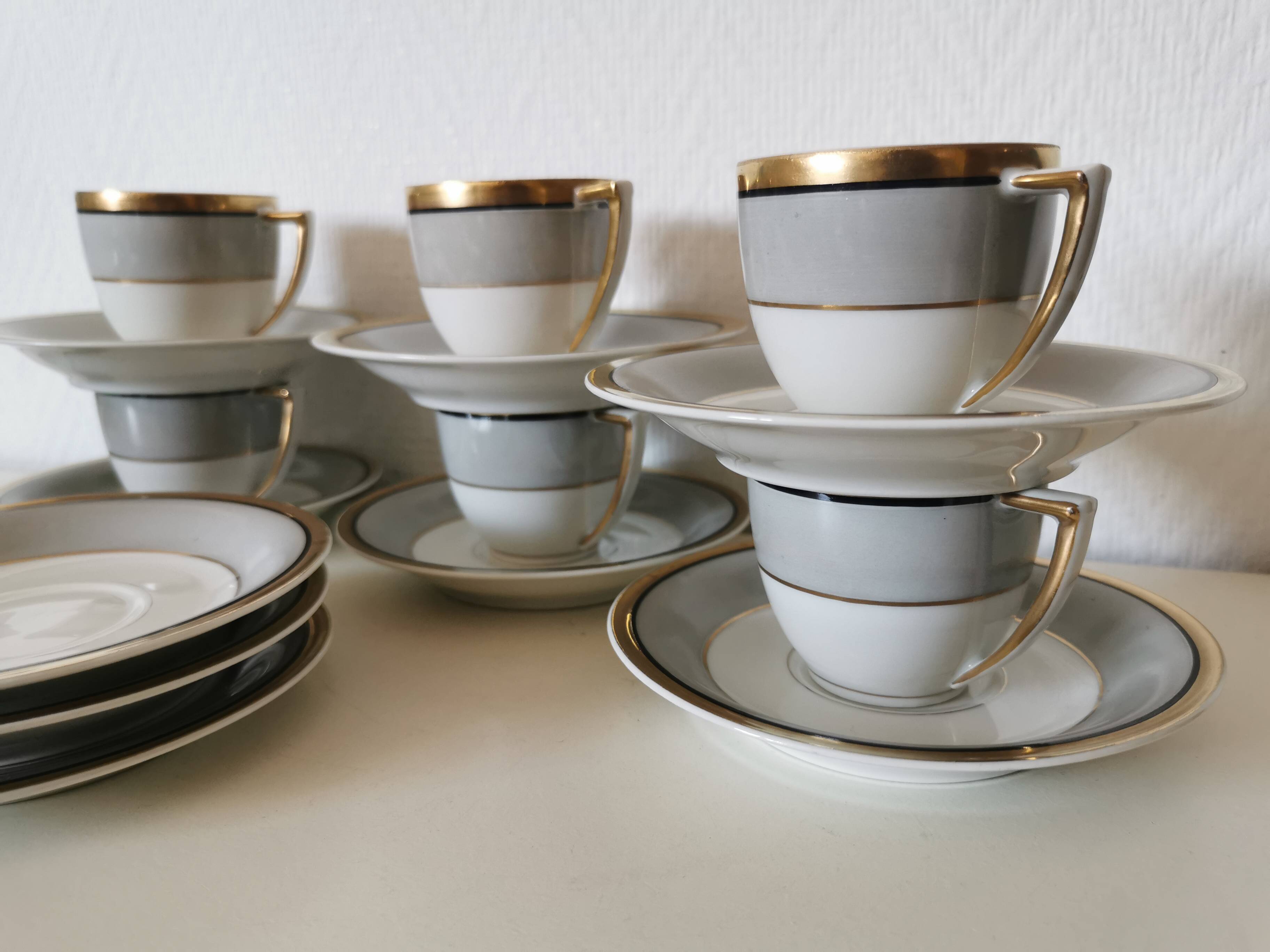 LIMOGES Gaston Sailly coffee service, white, gray and gold