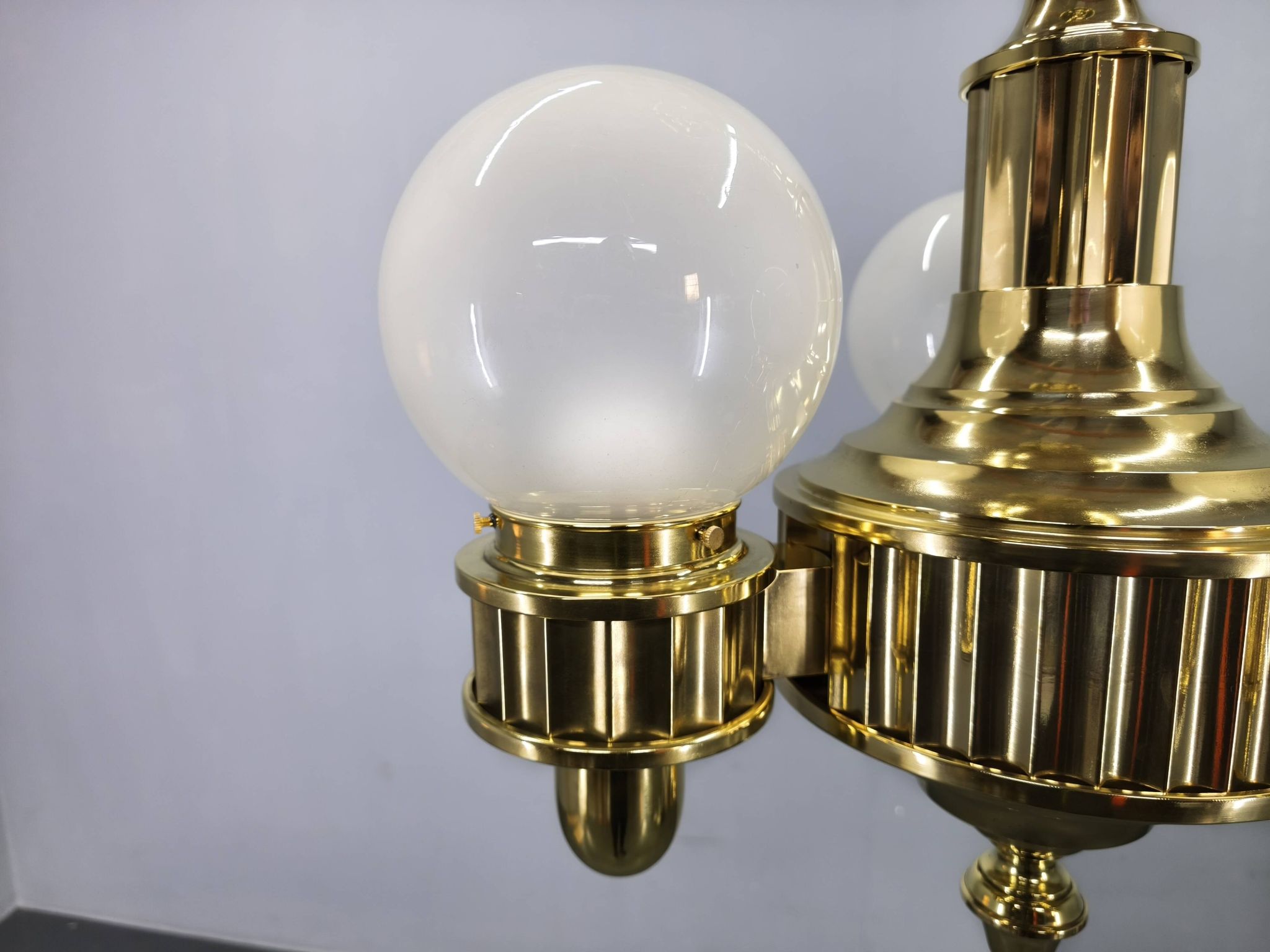 Art Deco Brass and Opaline Glass Chandelier, Czechoslovakia