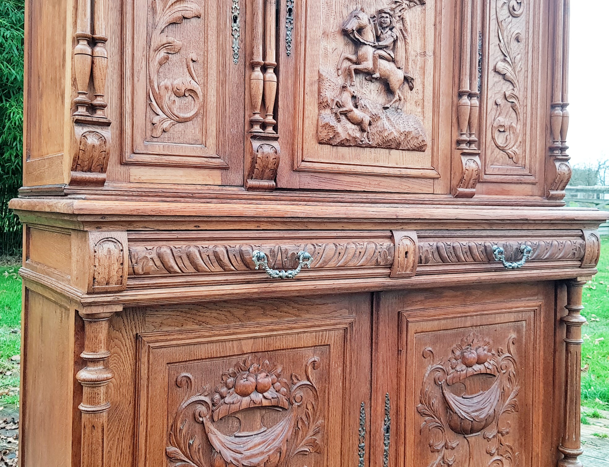 Carved sideboard Henry II, bahut two bodies