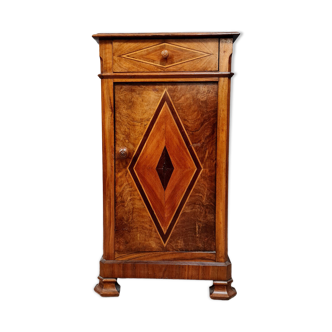 Charles X period nightstand in walnut, rosewood marquetry and violet wood around 1820