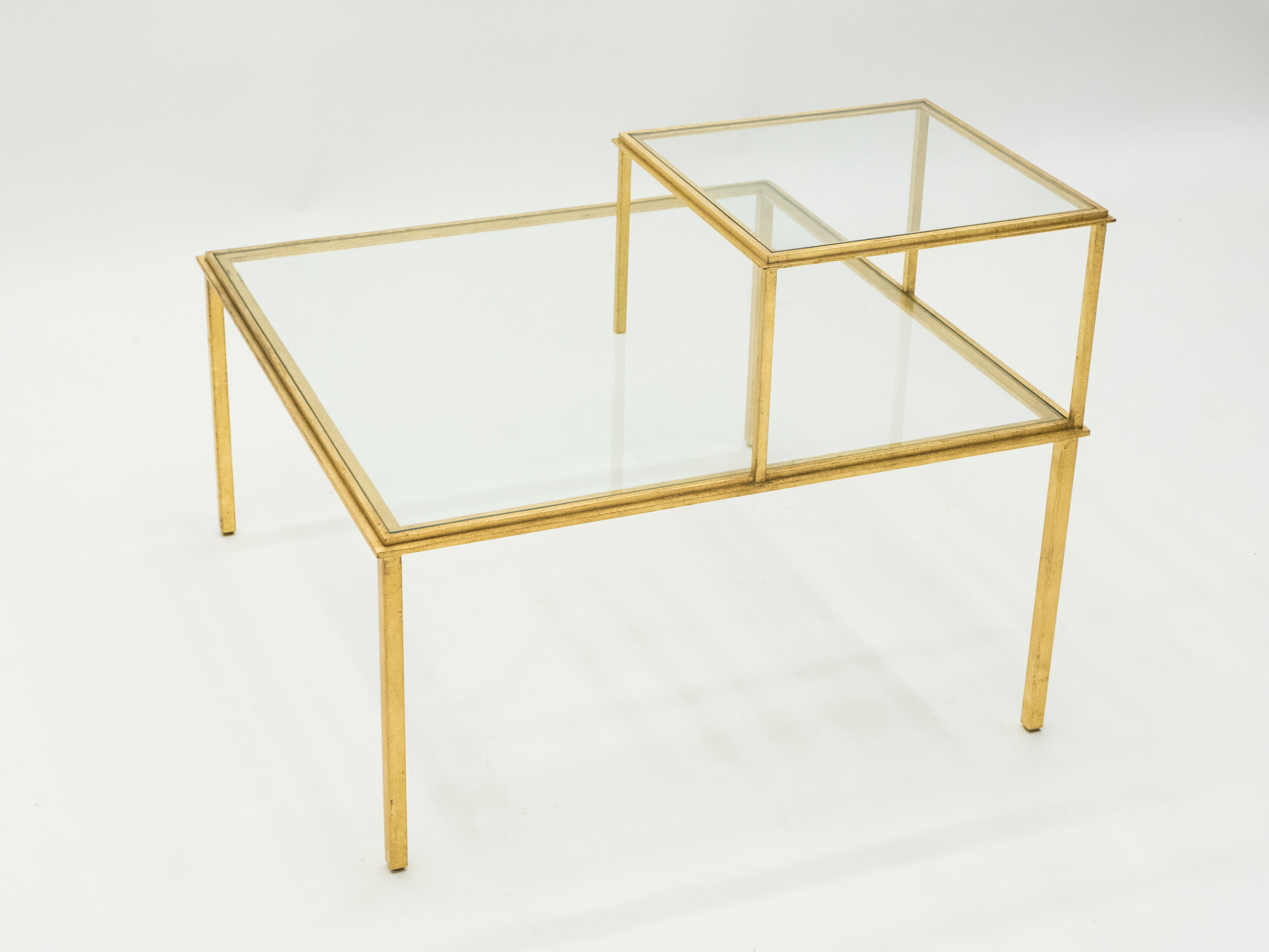 Table basse fer forgé dorée signée Robert Thibier années 60