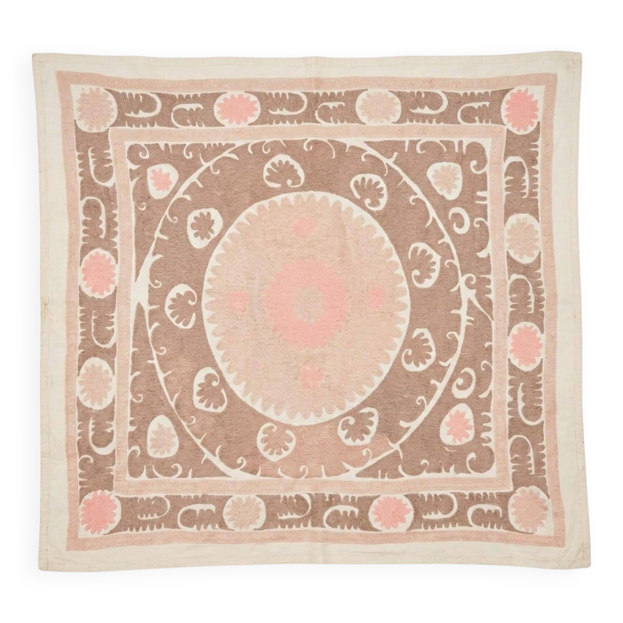 Nappe brodée à la main vintage 127x137 cm