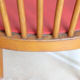 Bistro chair with bars of the 50s in wood and imitation red leather