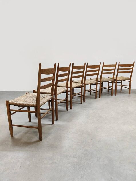 Midcentury modern raffia dining chairs vintage 1960