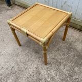 Rattan end table with 1 shelf in vintage oak veneer from the 80s Maugrion