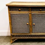 Italian Vintage Rattan And Bamboo Commode - Sideboard, Italy. 1970s.
