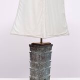 Grande lampe de table Pagode orientale en bronze avec abat-jour 1960