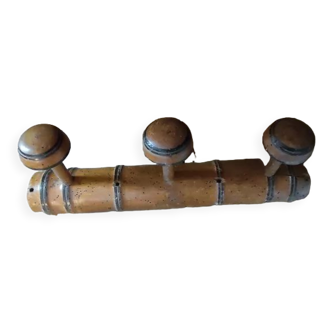 Coat rack wood 3 hooks patinated decoration