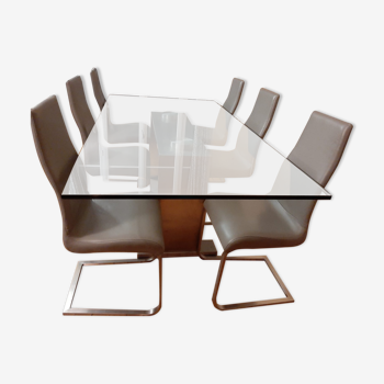 Glass table and leather chairs