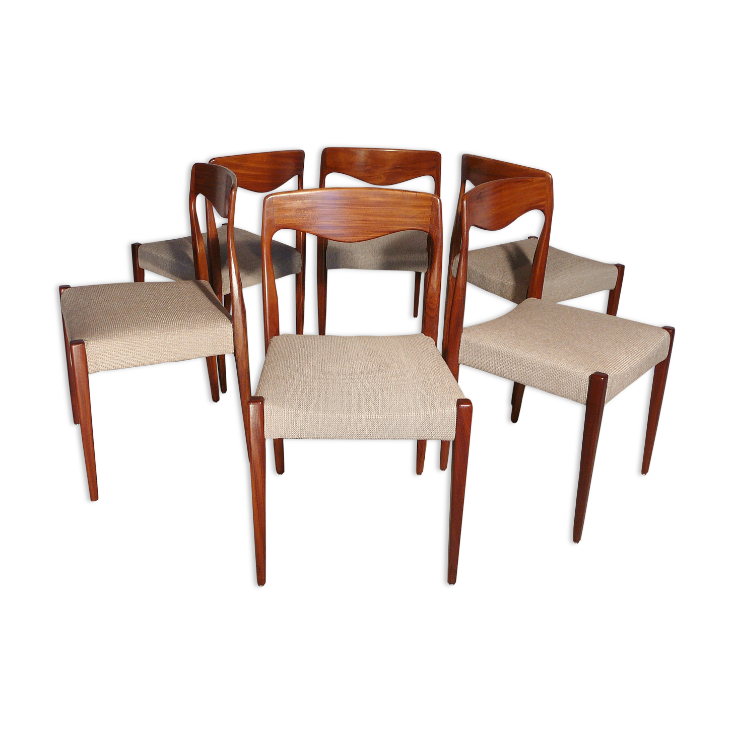 Six scandinavian vintage teak chairs