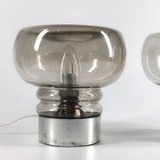 Pair of vintage 70s lamps in smoked glass – retro design lighting