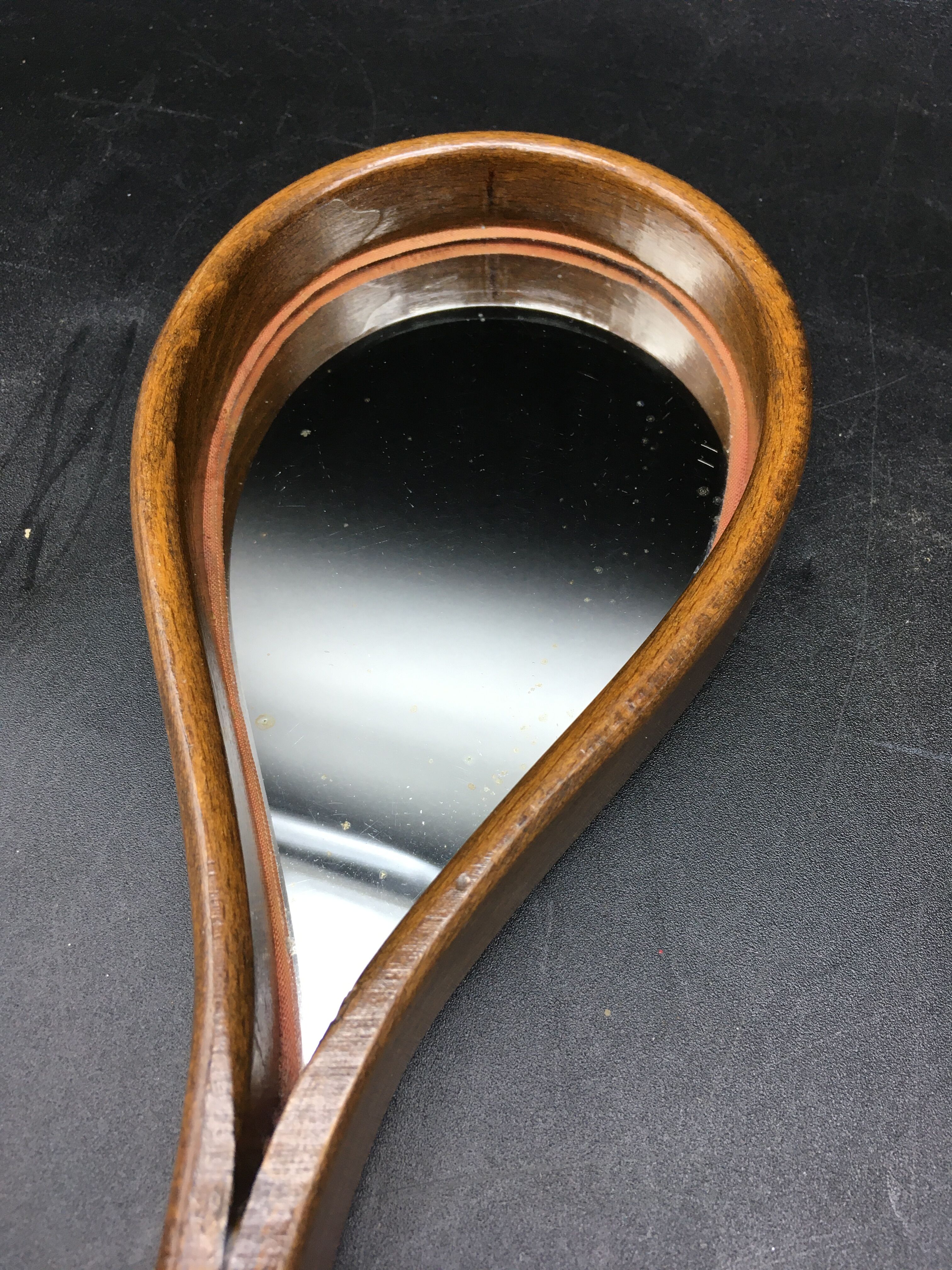 Hand-facing mirror in vintage wood year 70