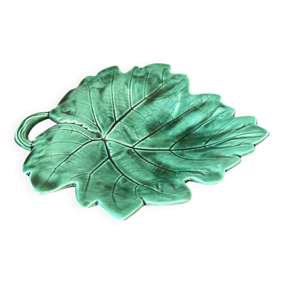 Plat Coupe Vide poche Vintage barbotine feuille faïence Sarreguemines