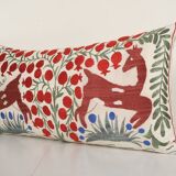 Suzani Animal Bedding Pillow Cover, Ethnic Uzbek Deer and Floral Motifs Cushion Cover, Handmade