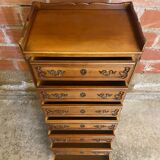 Antique louis xv style weekly chest wood 7 drawers & vintage metal handles