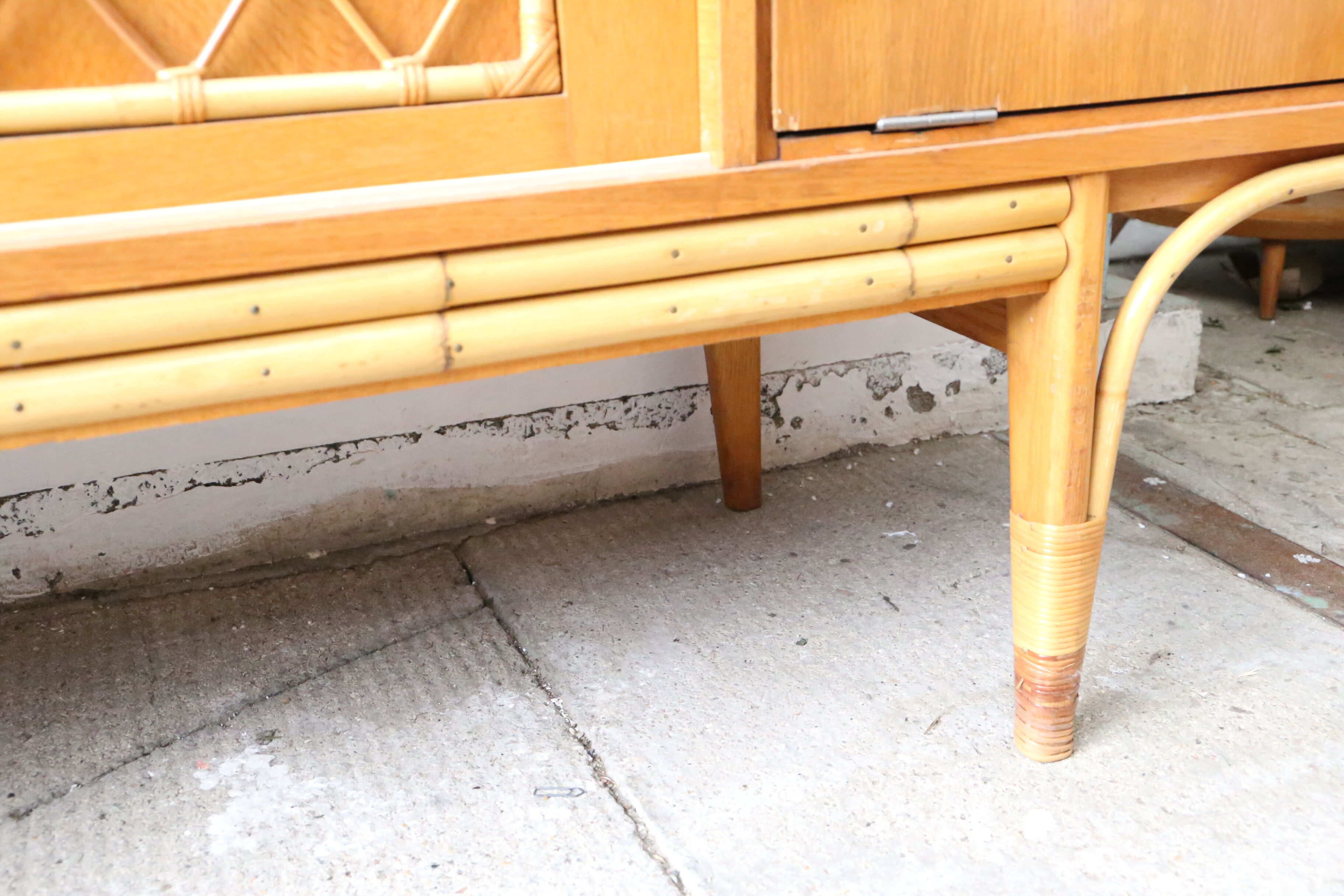 Beautiful pine and rattan sideboard from the 1960s