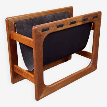 60s 70s newspaper holder Aksel Kjersgaard made of teak & leather