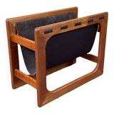 60s 70s newspaper holder Aksel Kjersgaard made of teak & leather