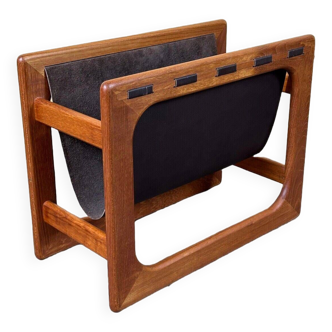 60s 70s newspaper holder Aksel Kjersgaard made of teak & leather