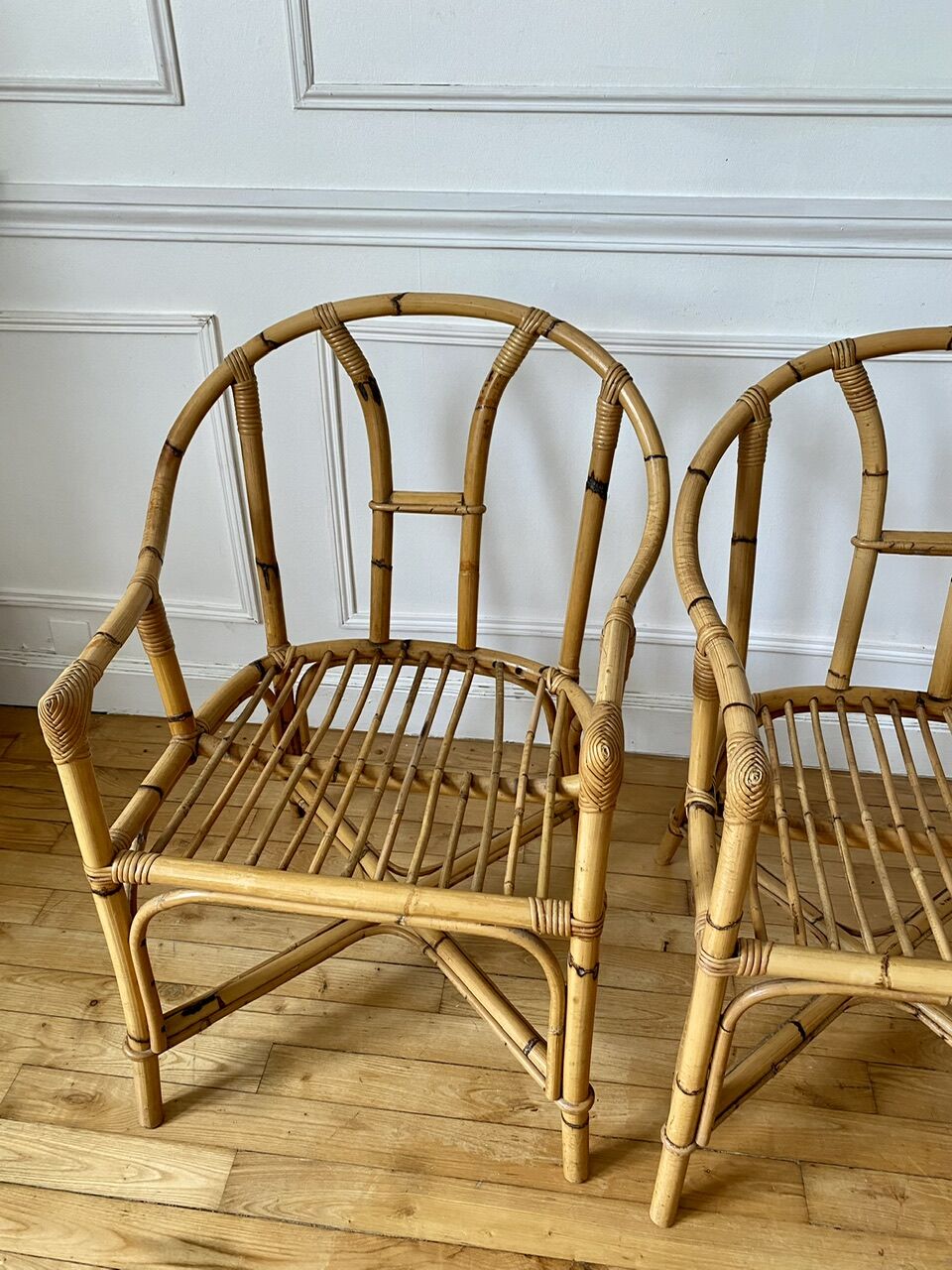 Pair of vintage rattan armchairs