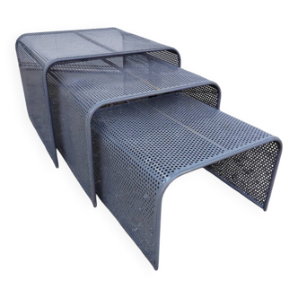 Nested tables with perforated metal from the 1980s.
