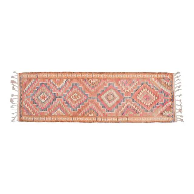 Orange Pink Turkish Oushak Vintage Handmade Wool Runner Rug  100x290
