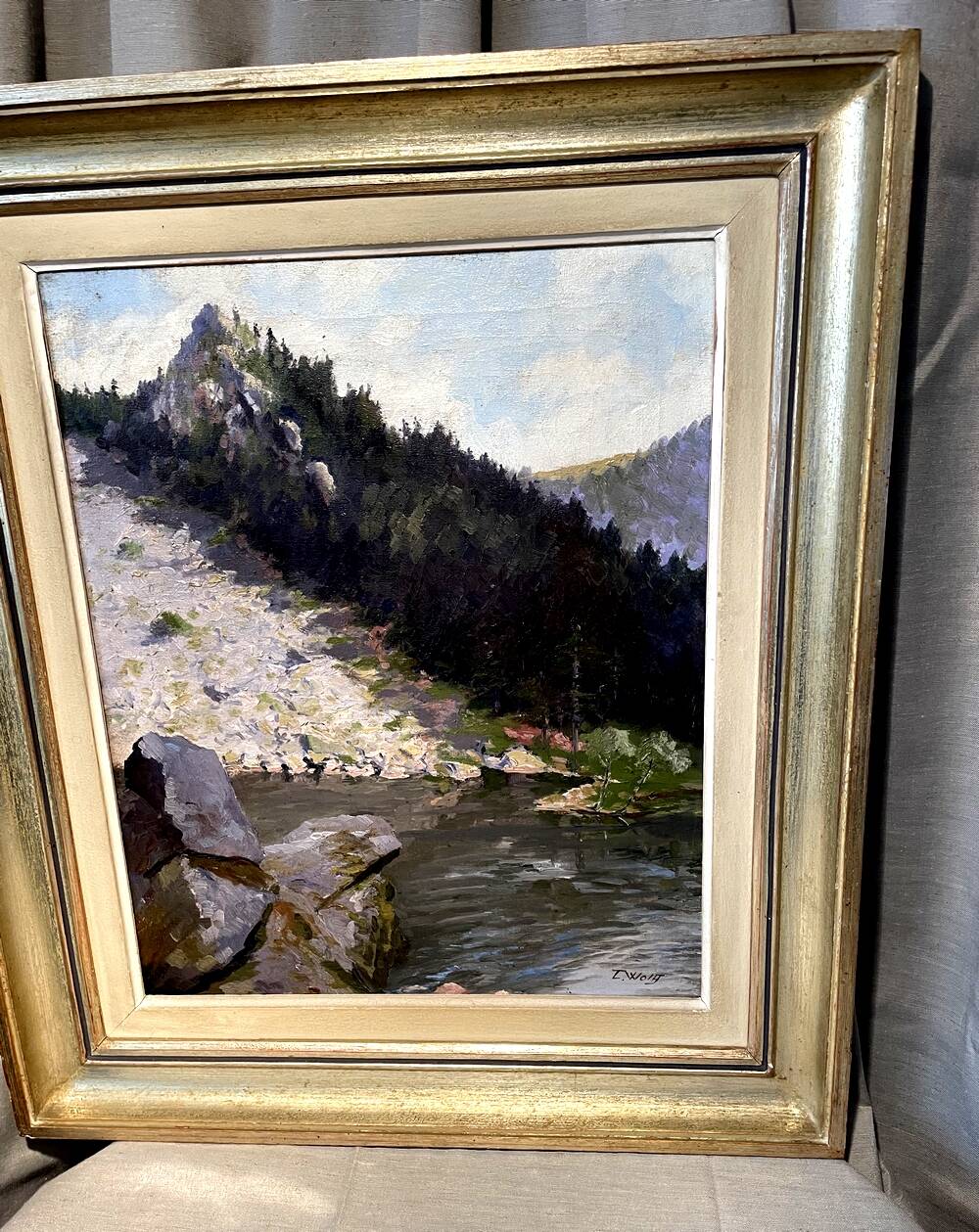 Oil on canvas representing a lake signed lucien wolff alsacian painter
