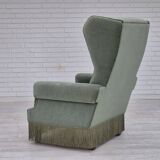 1970s, Danish wingback armchair, original condition, furniture velour, beech wood.