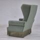 1970s, Danish wingback armchair, original condition, furniture velour, beech wood.