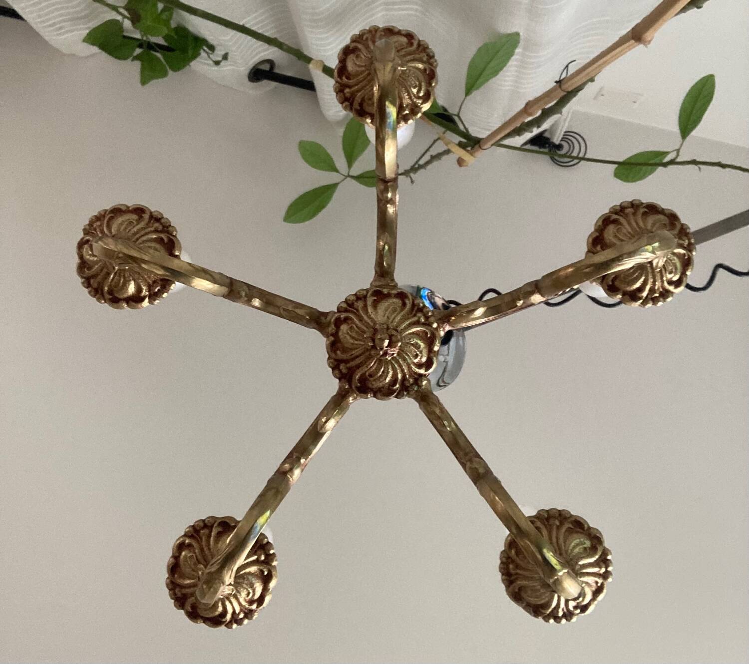 Lustre en bronze doré à 5 bras, époque XXeme