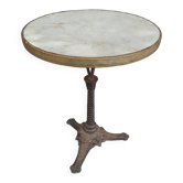 Table bistrot ancienne avec plateau marbre et pied fonte