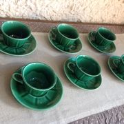 Suite of six cups and saucers green / vintage 50-60 years