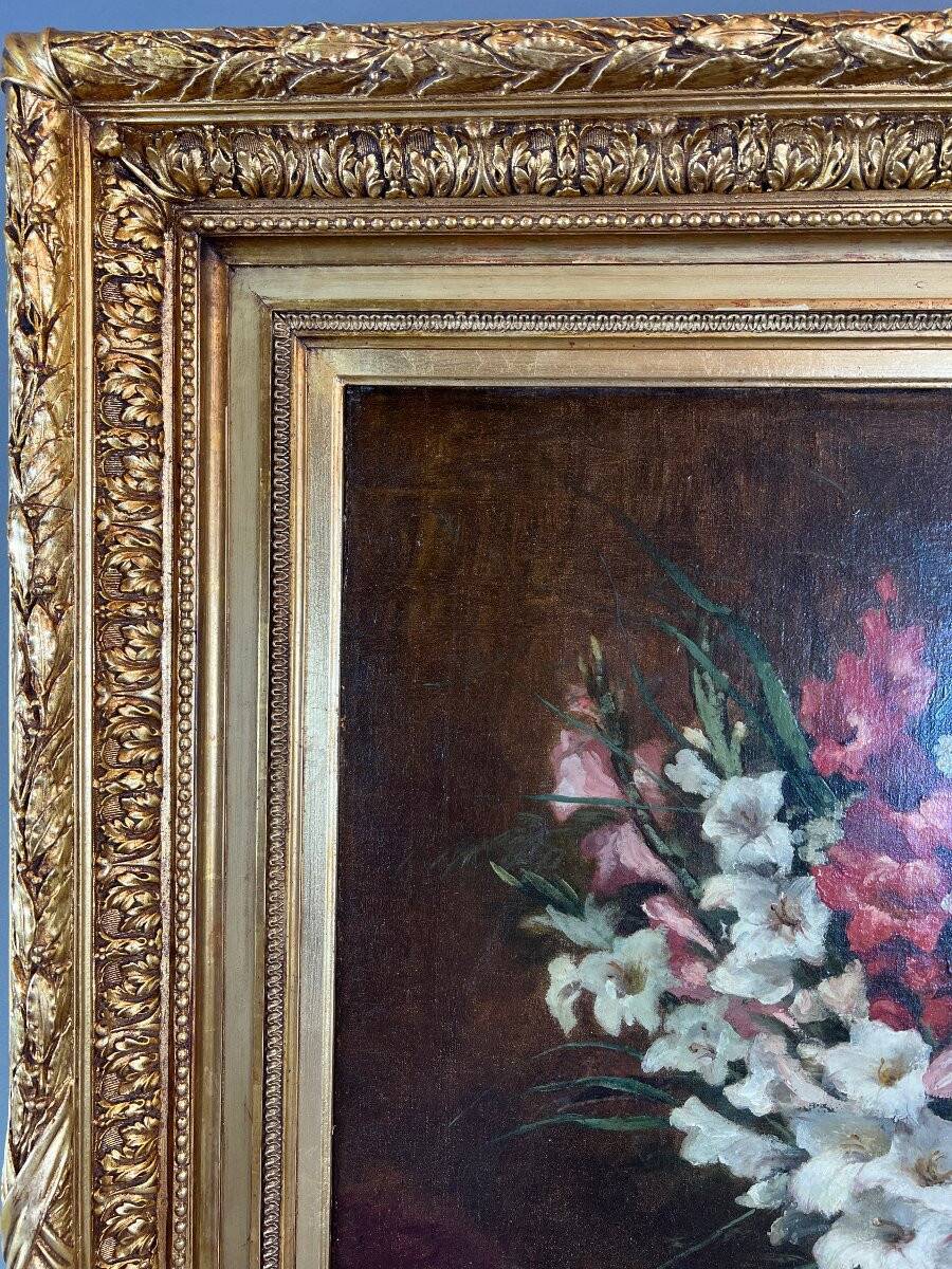 Oil on canvas painting Still life with flowers, Aimé Perret (1846-1927)