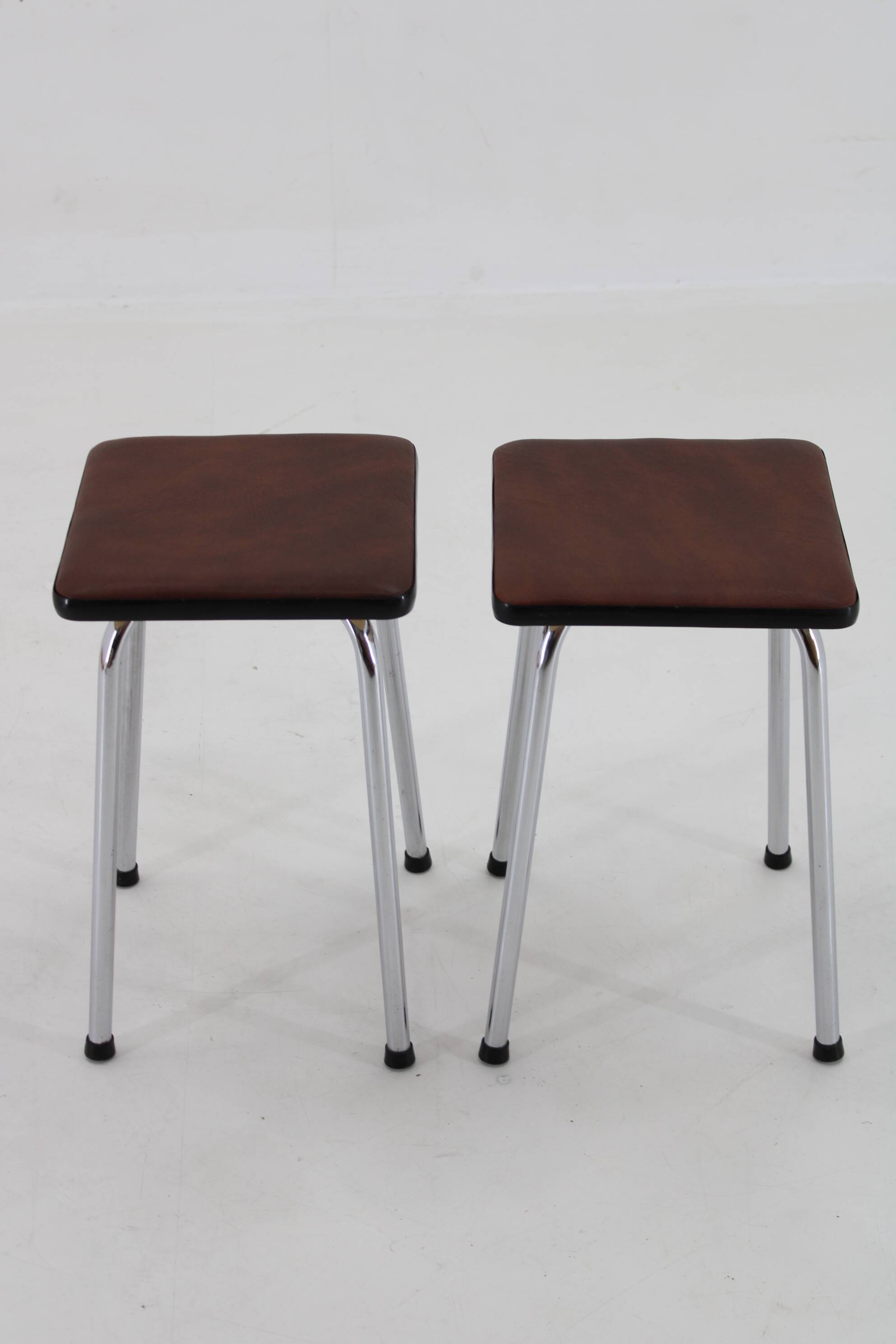 1970s Pair of Stools with Leatherette Upholstery ,Czechoslovakia