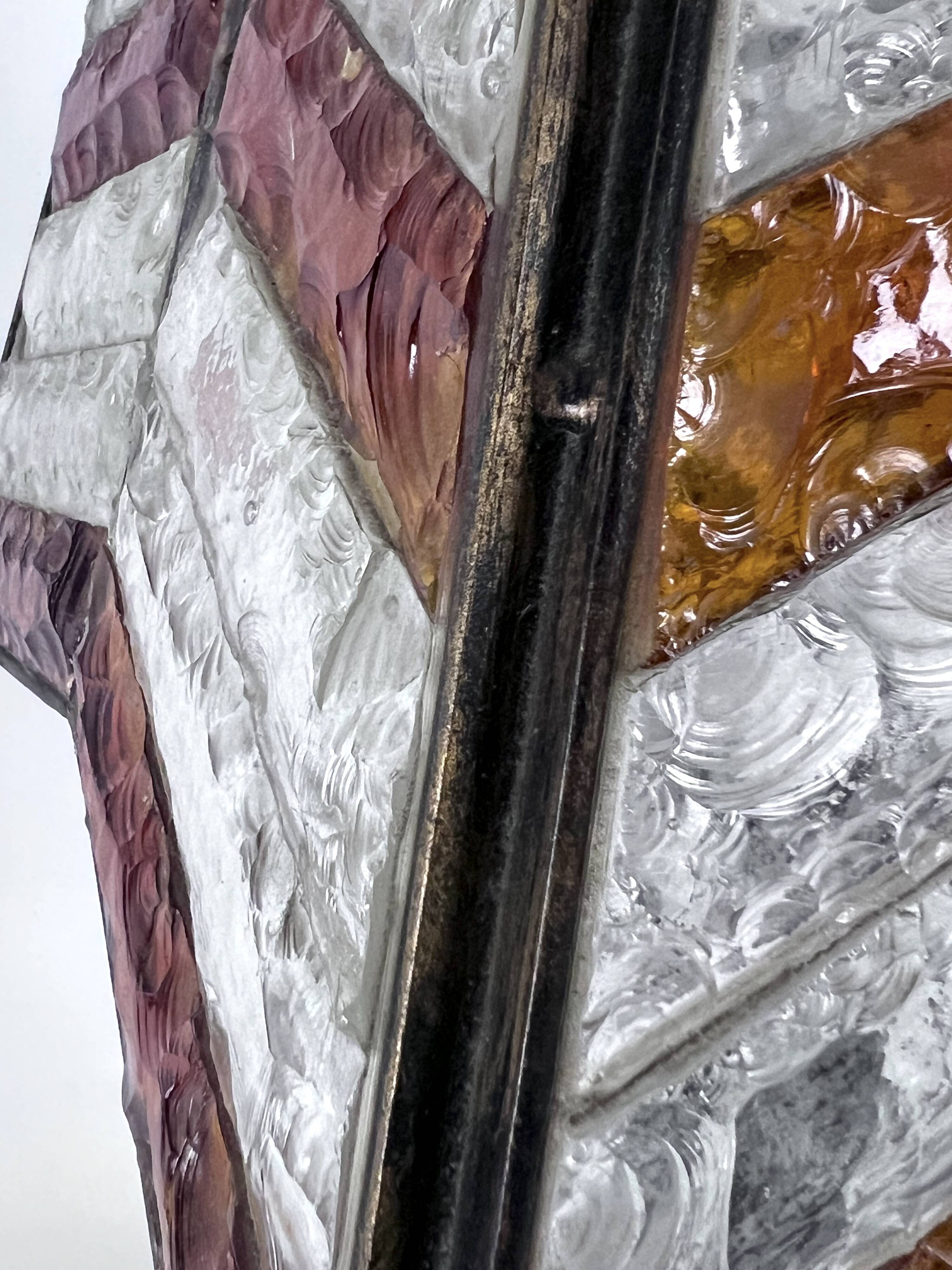 Monumental brutalist thick glass and metal table lamp by Longobard. Italy 1