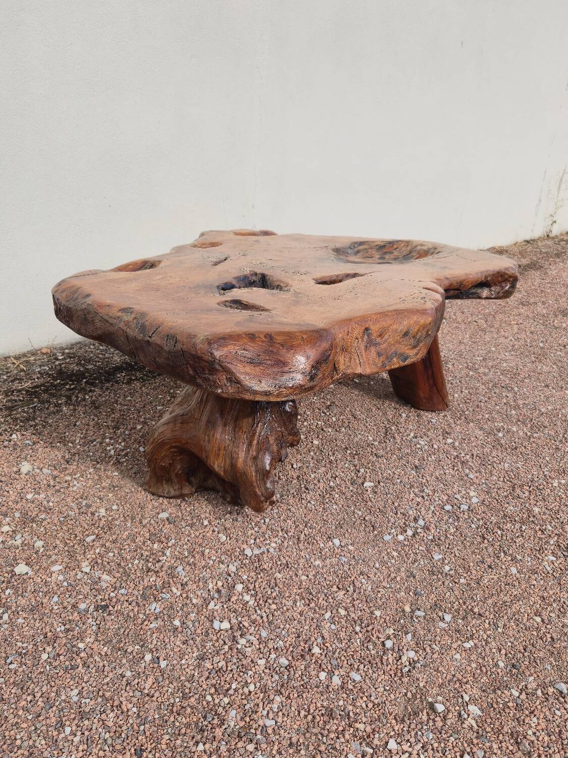 Brutalist coffee table made from solid elm tree trunk, 1950s