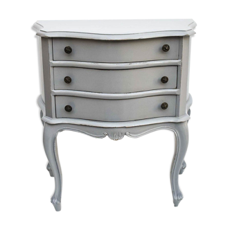 Small skillet chest of drawers  curved three drawers grey patinated wood