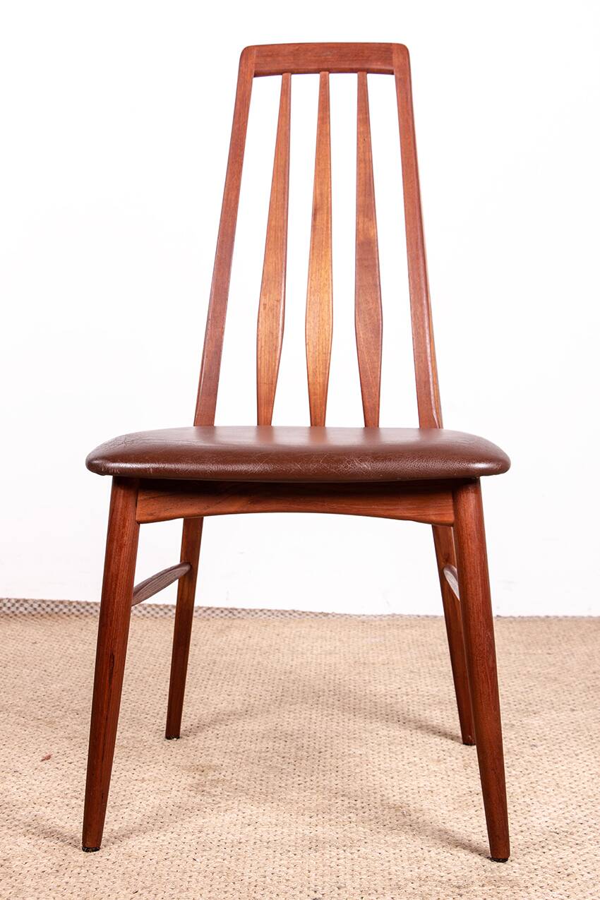 6 Danish chairs in teak and new leather, model "Eva" by Niels Koefoed.