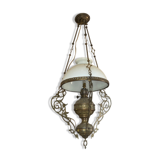 Large opaline suspension lamp