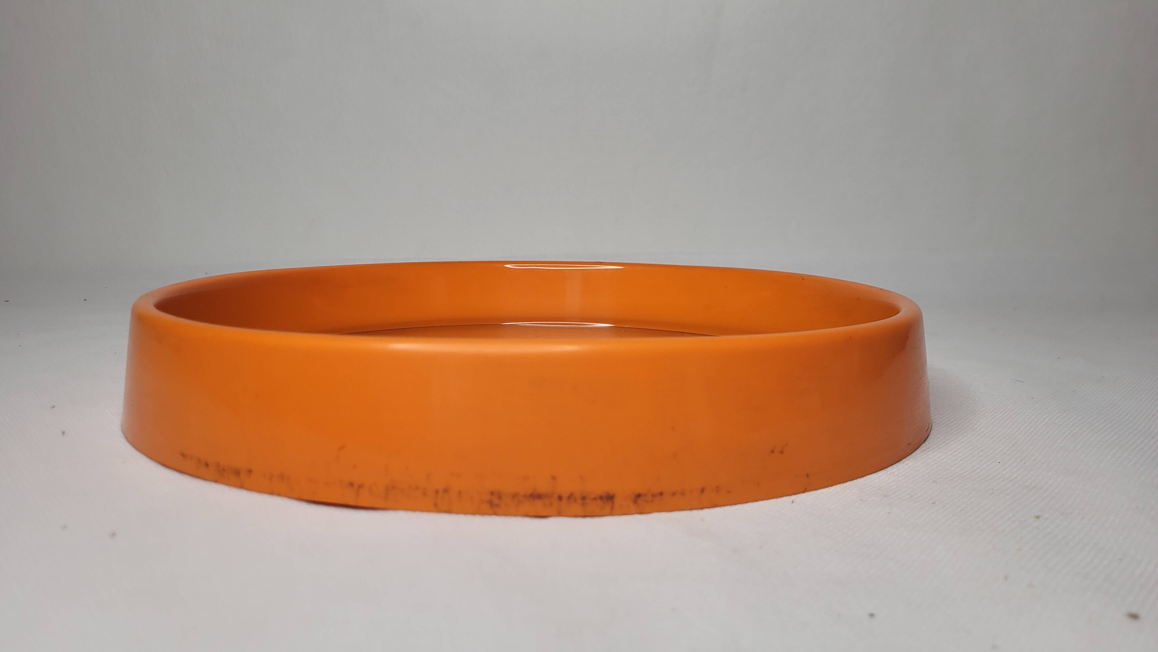 Vintage round mirror 70s / orange plastic