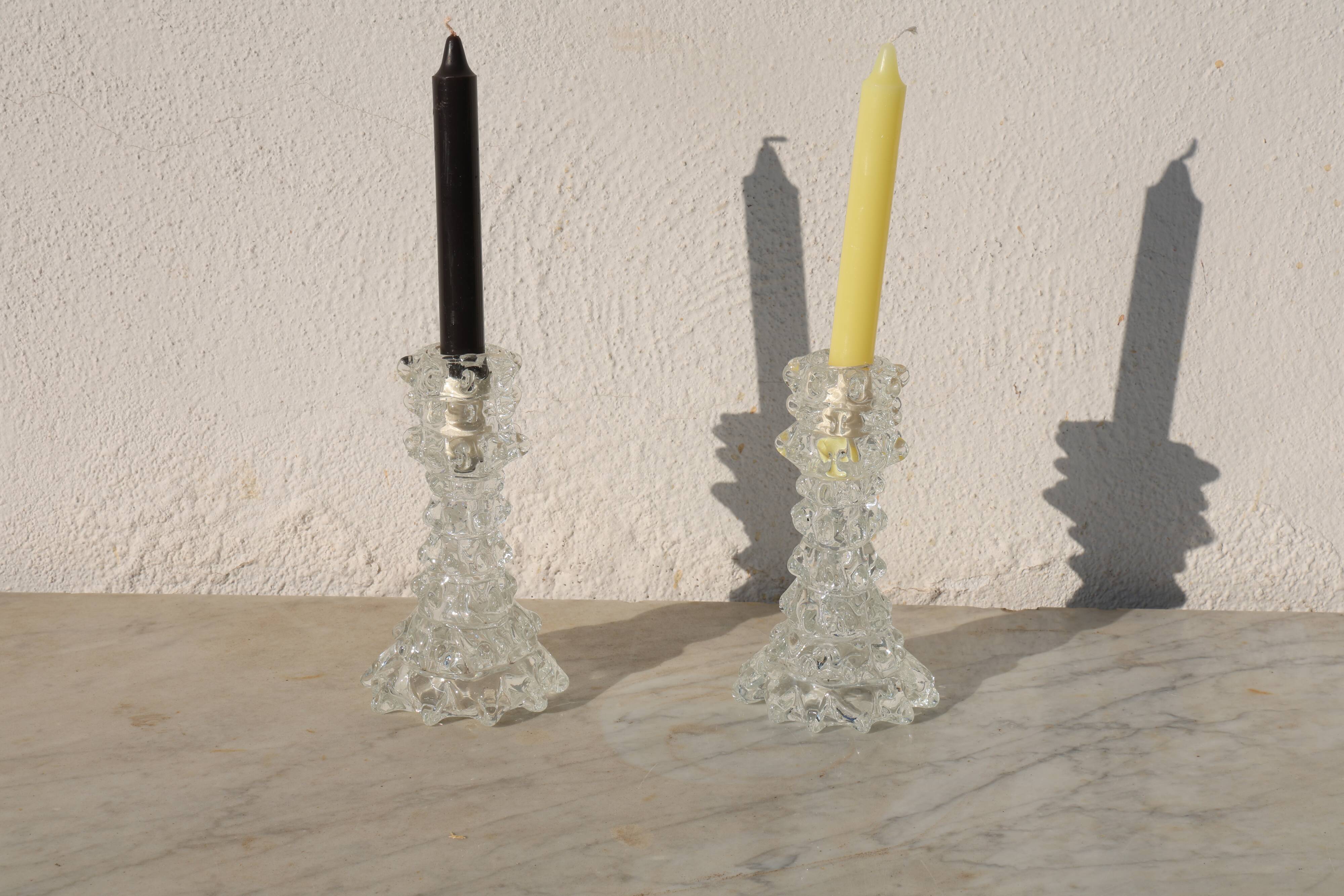 Set of 2 Candle holder in Murano Rostrato Glass by Barovier e Toso, 1950