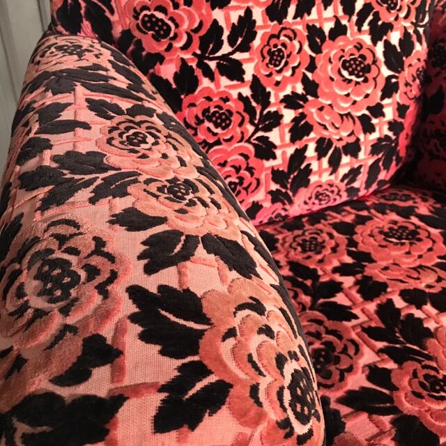 Vintage English flower velvet armchair
