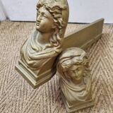 Cast iron andirons heads of women