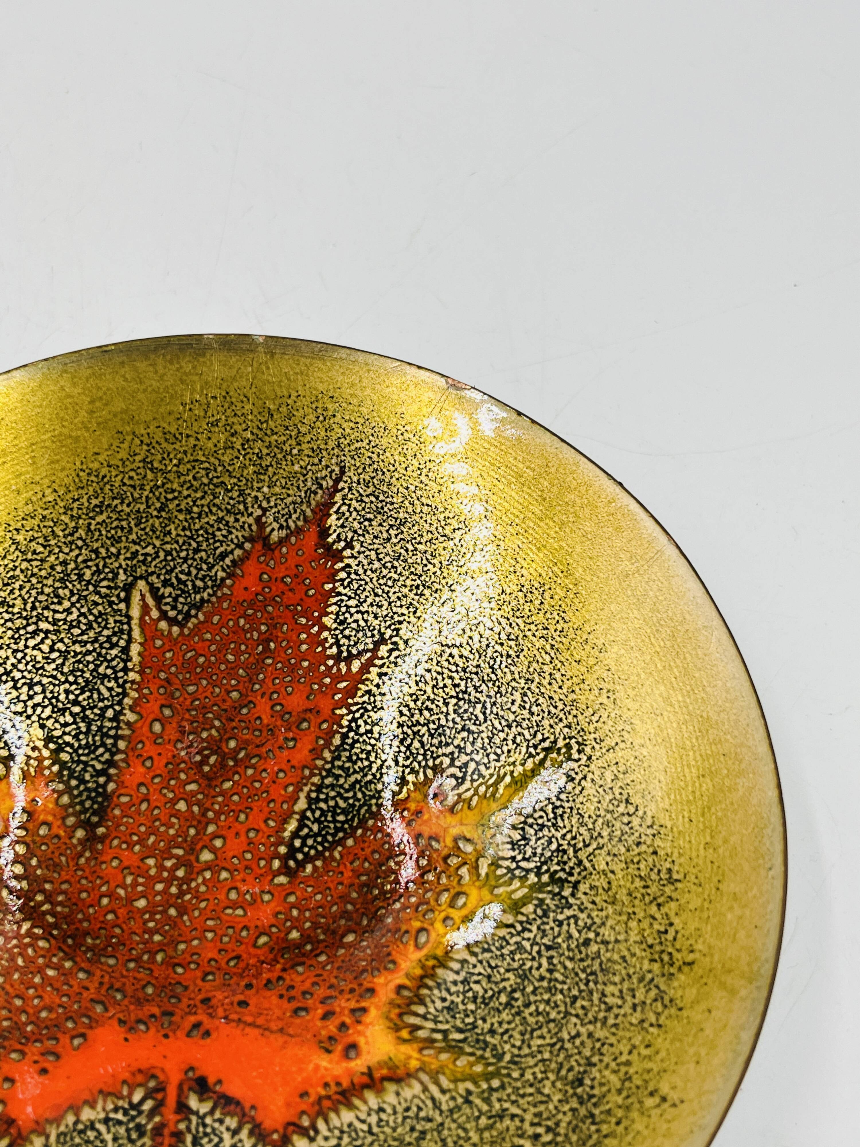 Enamelled catchall leaf signed Jules Perrier artisan Quebec