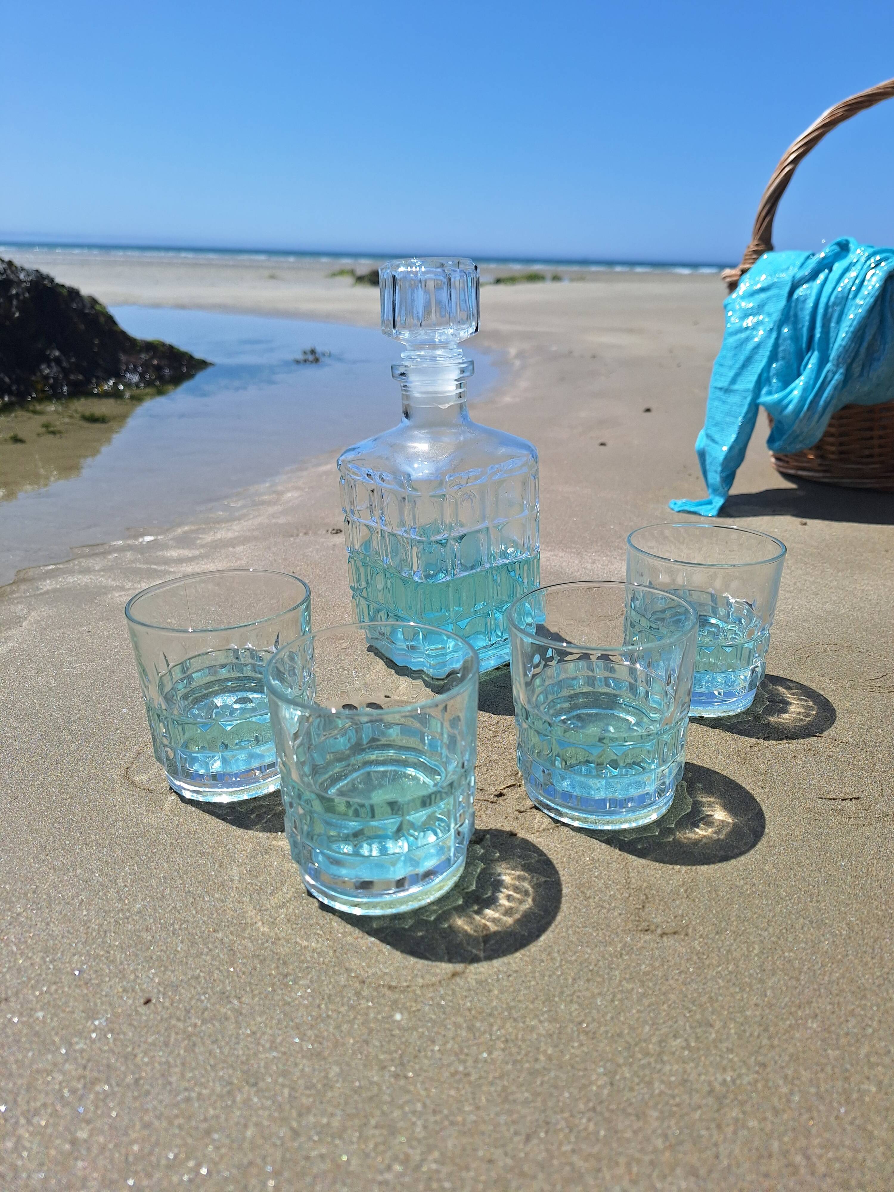 Vintage whiskey decanter and glasses
