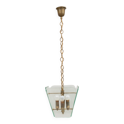 Lampe à suspension Fontana Arte par Pietro Chiesa en verre et laiton Italie 1940