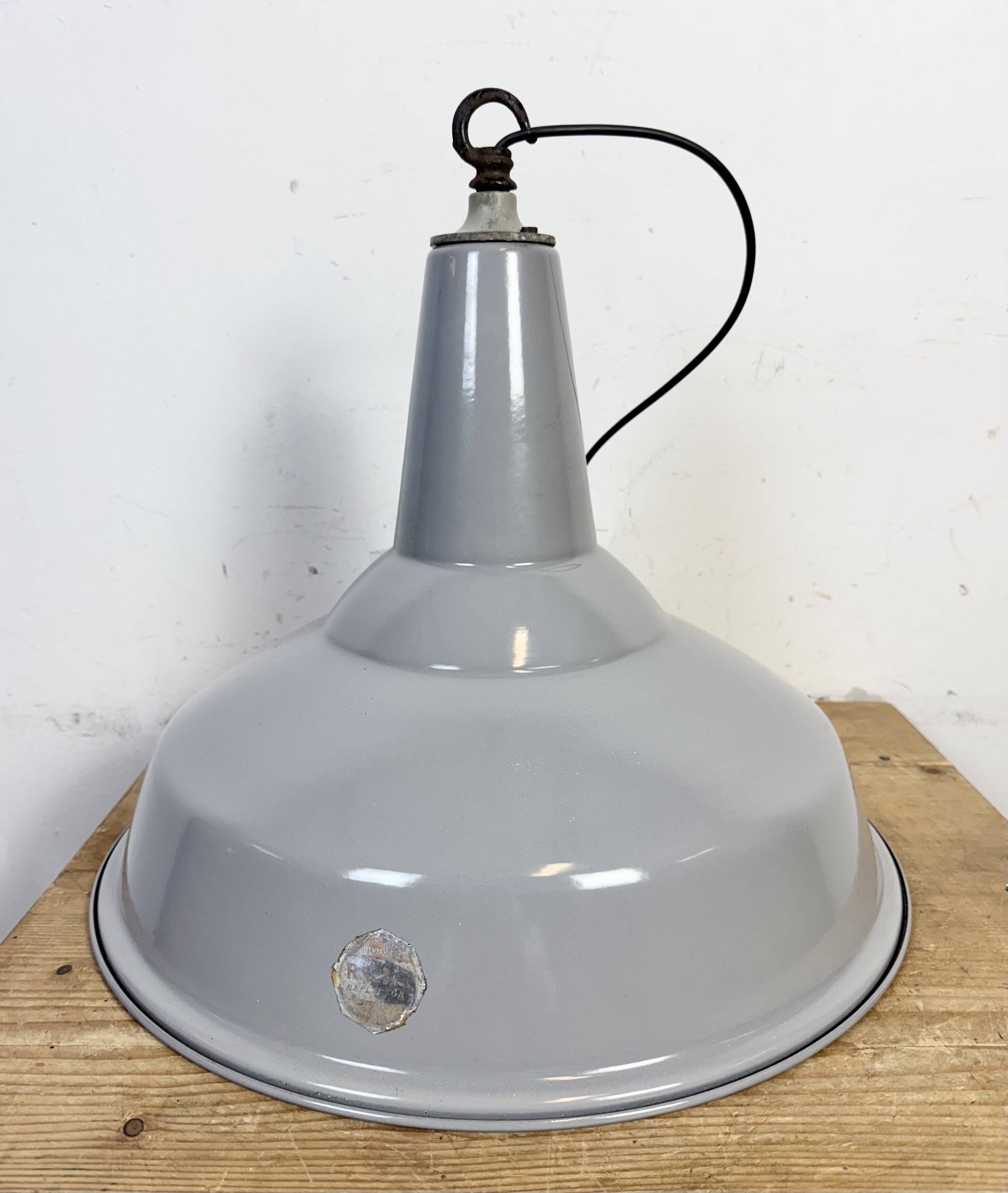 Large Industrial British Grey Enamel Pendant Lamp from Benjamin, 1960s