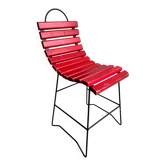 Red slatted chair with a black metal frame.